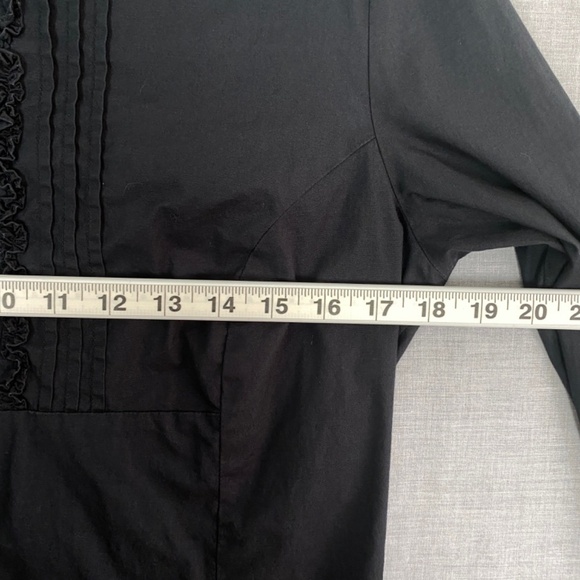 Tommy Hilfiger Top Womens Large Black Button Up Dress Shirt Ruffled Yoke - Picture 9 of 10